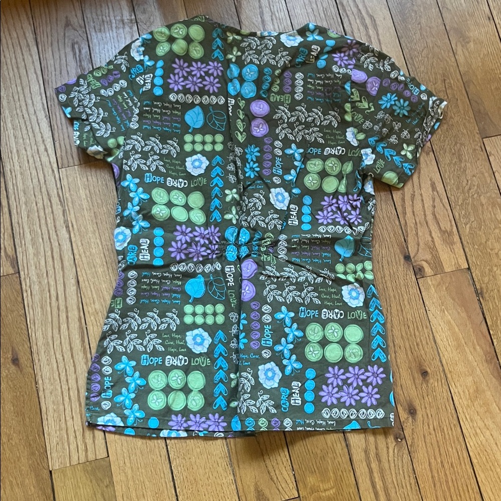 Smart Scrubs Floral Butterfly Top - Olive and Aqua - Picture 3 of 3
